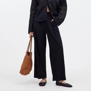 Madewell Pant Pull-On Straight Crop High Rise Linen Blend True Black NWT 00